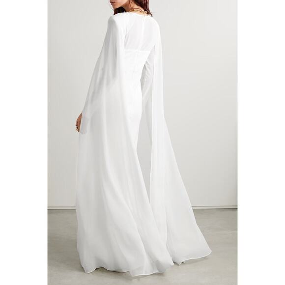 Roland Mouret Long Sleeve Bridal Wedding Cape Gown White Size 10 - Picture 2 of 12